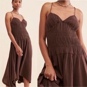 NWOT Free People Verbena Brown Cotton Gauze Midi Maxi Dress Size Large
